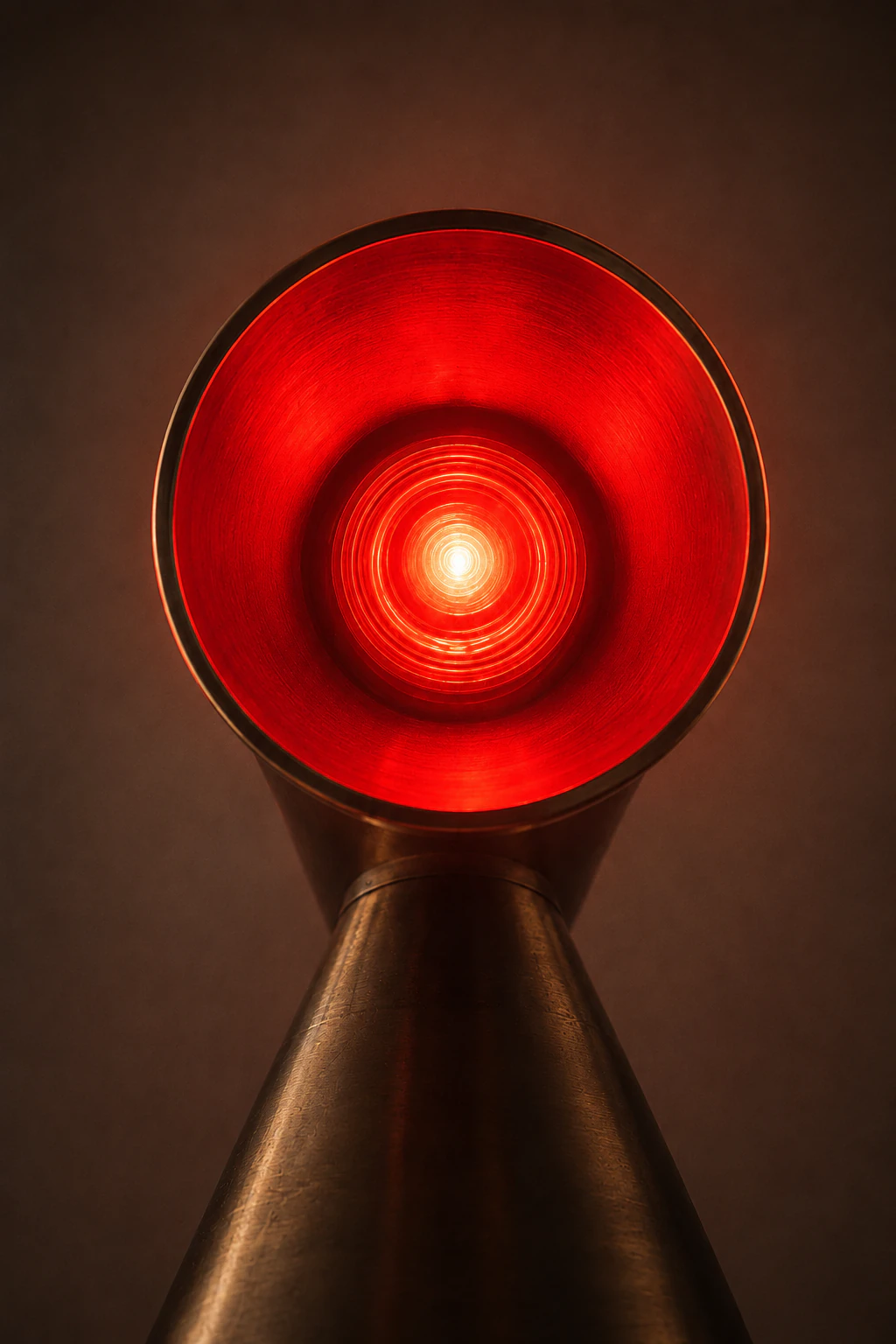 Milieu Table Lamp 001 seen head-on, red bulb lit